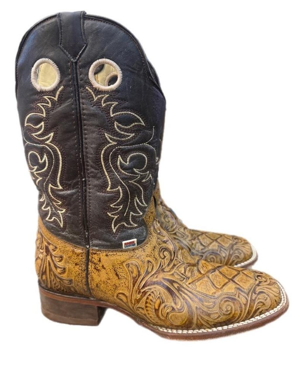 Rockin Leather Cowhide Square Toe Cowboy Boot Brown Men size 8 D